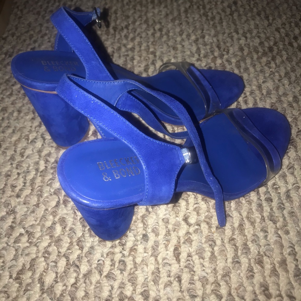 Blue high heels with clear strap